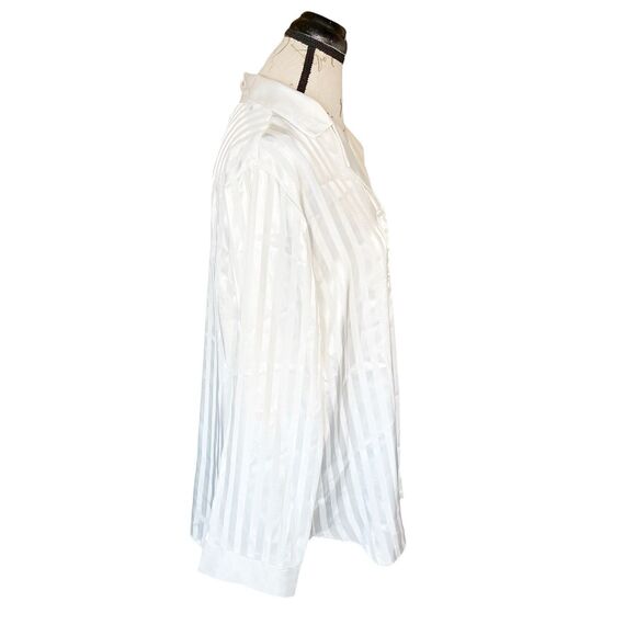 Vintage 80's Dentelle Women's Button Down Pajama Top Small Satin Striped Cream - Picture 3 of 10